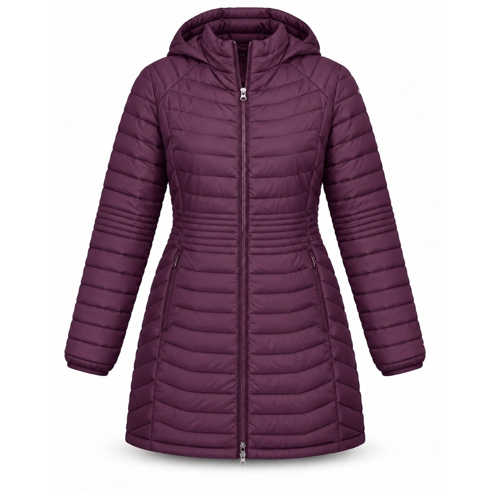Columbia Omni-Heat Hooded Puffer Jacket Large Purple Quilted Mid-Length Parka